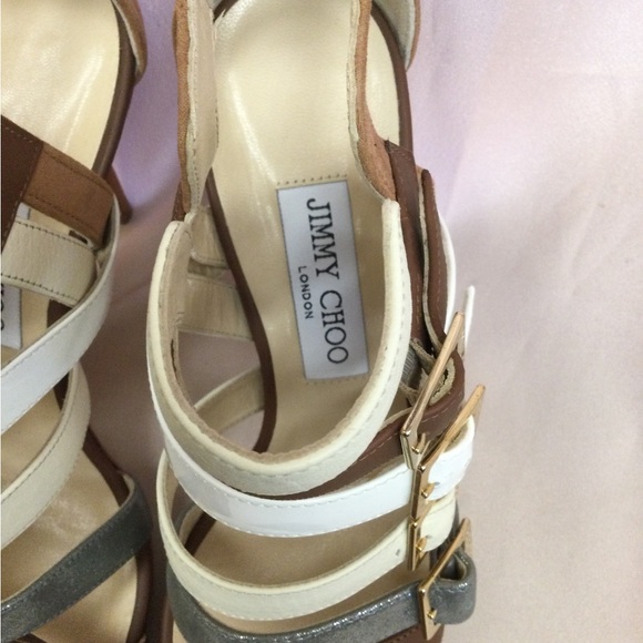 Jimmy Choo Women's Strappy Sandals - Brown, White, and Silver - Picture 5 of 11